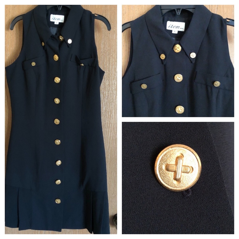 Black Dress with Gold Buttons & Flounce Hem 4